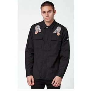 New PacSun Dragon Embellished "Anti-you" Zippered Mens Shacket Jacket Shirt‎ Med